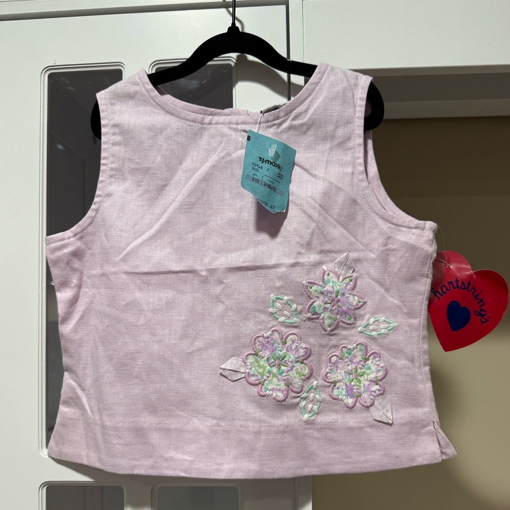 Vintage Hartstrings Pink Tank Top with Floral Embellishment